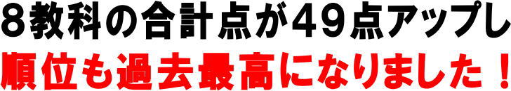 ８教科の合計点が４９点アップし順位も過去最高になりました！